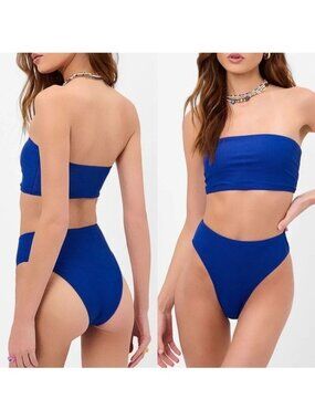 NWT Frankie's Bikinis Jenna Ribbed High Waist Bikini Bottom XXL Cerulean Swim